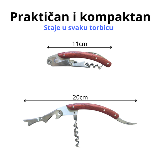 Kompaktan džentlmenski sommelier otvarač, 11cm sklopljen, 20cm otvoren