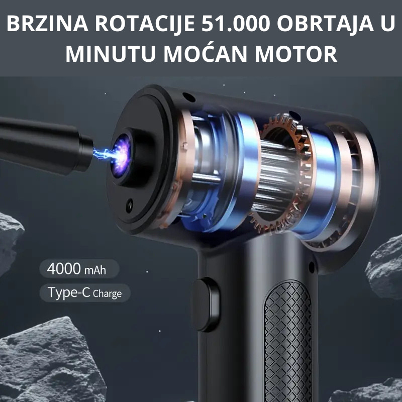 Prikaz motora duvača sa 51.000 RPM i snagom vazduha