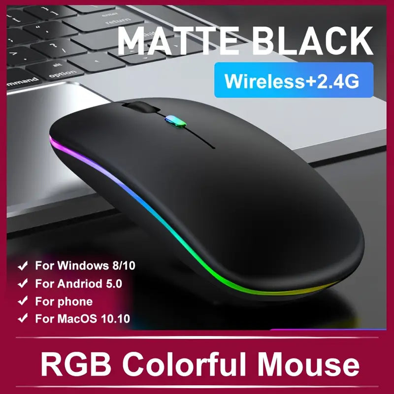 Crni bežični miš sa RGB svetlom i podrškom za Windows, Mac i Android
