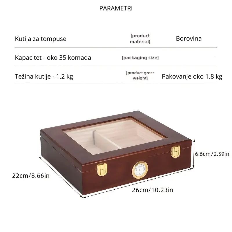 Dimenzije kutije za tompuse – kapacitet do 35 komada