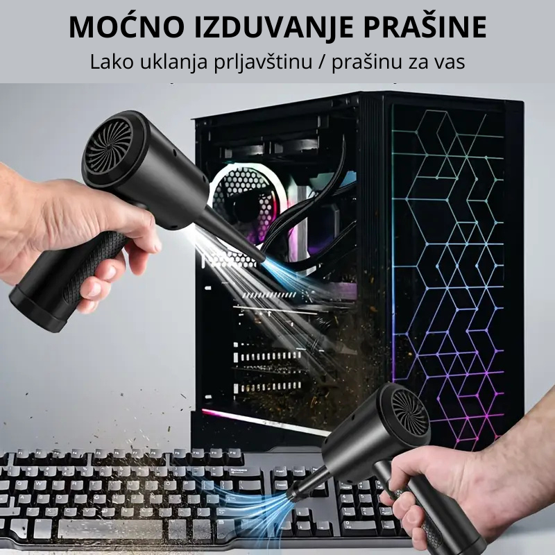 Električni duvač čisti tastaturu i PC kućište