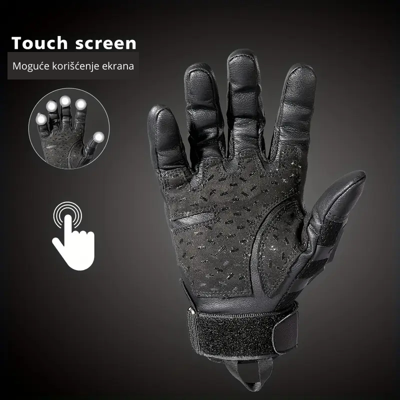 Crne rukavice touchscreen: Taktičke crne rukavice sa touchscreen funkcijom i čičak zatvaranjem