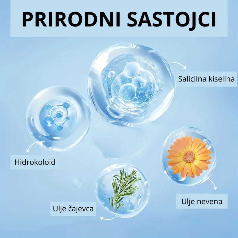 Prirodni sastojci flastera: hidrokoloid, ulje čajevca, neven, salicilna kiselina