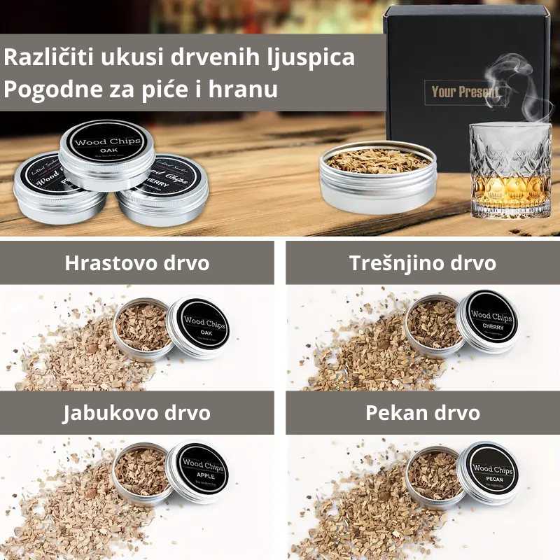 Drvene ljuspice sa opisom aroma – pogodno za dimljenje pića