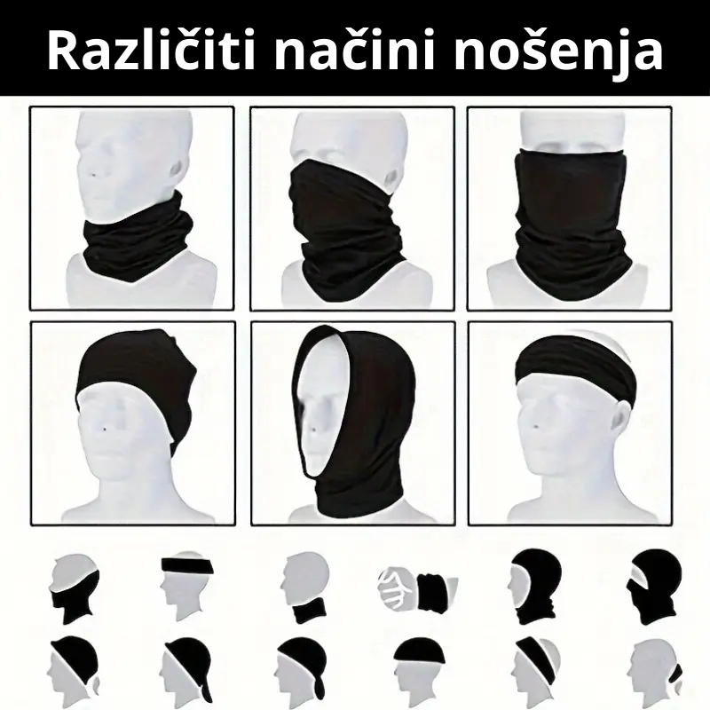 Prikaz različitih načina nošenja marame – bandana, kapa, šal, traka i više