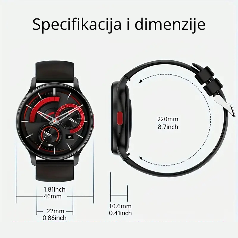 Pametni muski sat specifikacija i dimenzije
