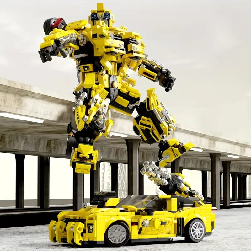 Zuti Transformers robot pretvoren iz sportskog automobila, pozadina bela