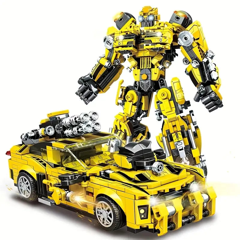 zuti Transformers robot pretvoren iz sportskog automobila, pozadina bela