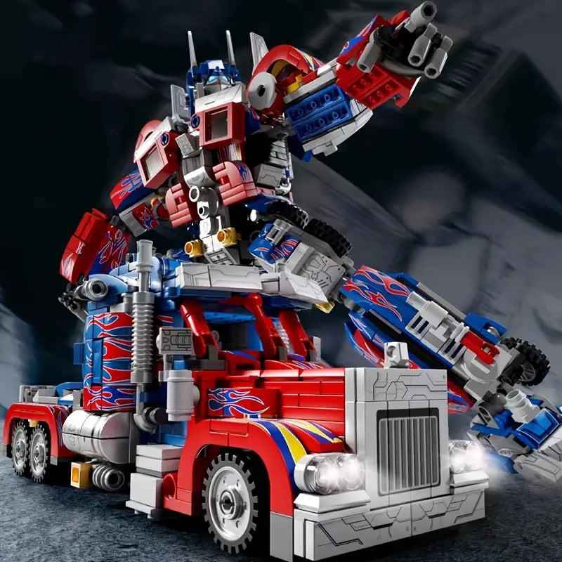 Crveno-plavi Transformers robot pretvoren iz kamiona, pozadina bela