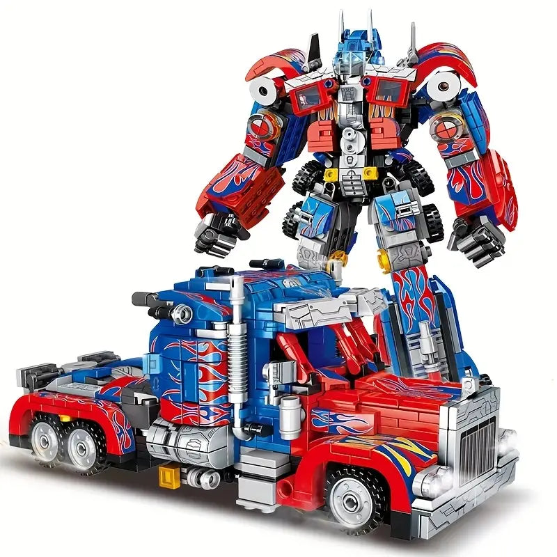 Crveno-plavi Transformers robot pretvoren iz kamiona, pozadina bela