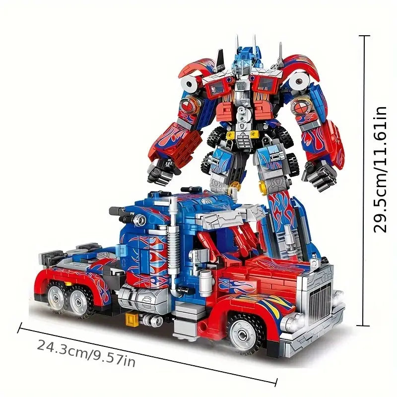 Crveno-plavi Transformers robot pretvoren iz kamiona, pozadina bela