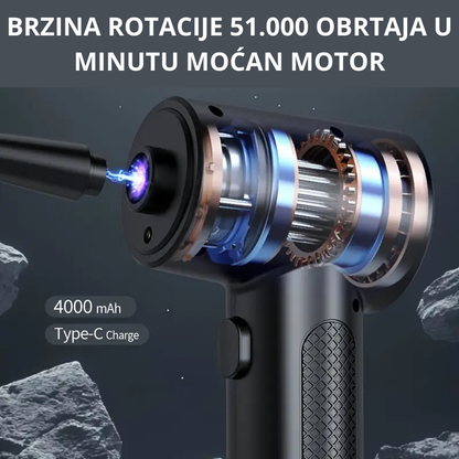 Prikaz motora duvača sa 51.000 RPM i snagom vazduha

