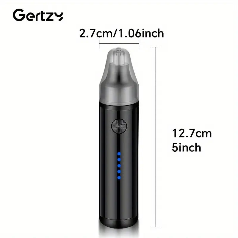 Crni trimer za nos i uši – prikaz dimenzija 12.7 cm visina i 2.7 cm širina