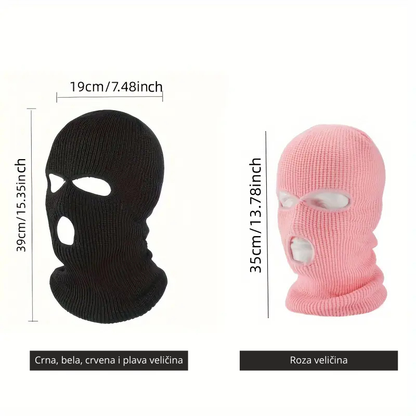 Fantomke sa 3 rupe – crna i roze boja, pletene uniseks kape sa dimenzijama za zimsku zaštitu i sportove na otvorenom.