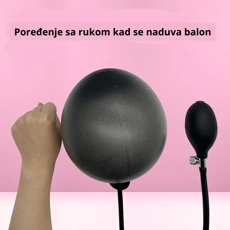 Poređenje balon dilda sa šakom – veličina pri naduvavanju