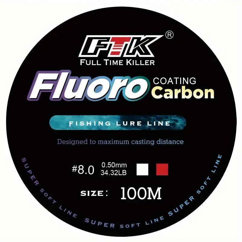 FTK Fluoro Carbon Coating struna za pecanje, debljine 0.50mm, nosivosti 34.32LB, dužine 100m – etiketa proizvoda.