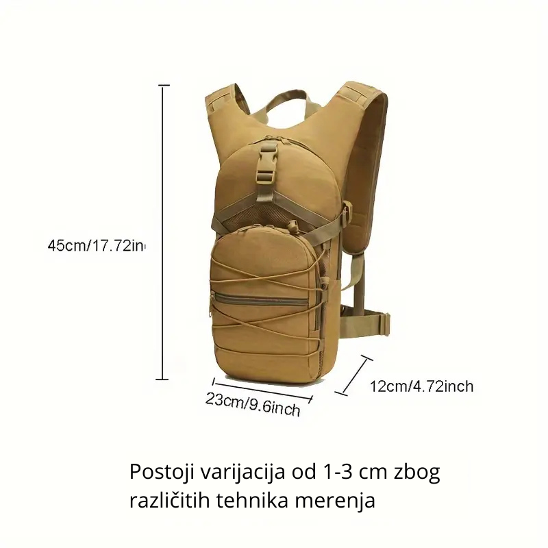 Dimenzije taktičkog ranca – 45x23x12 cm, idealno za dnevne avanture