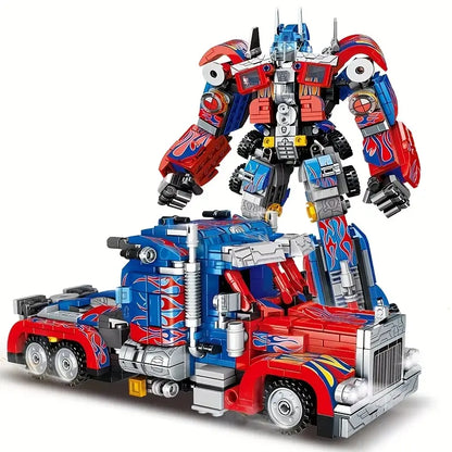 Crveno-plavi Transformers robot pretvoren iz kamiona, pozadina bela